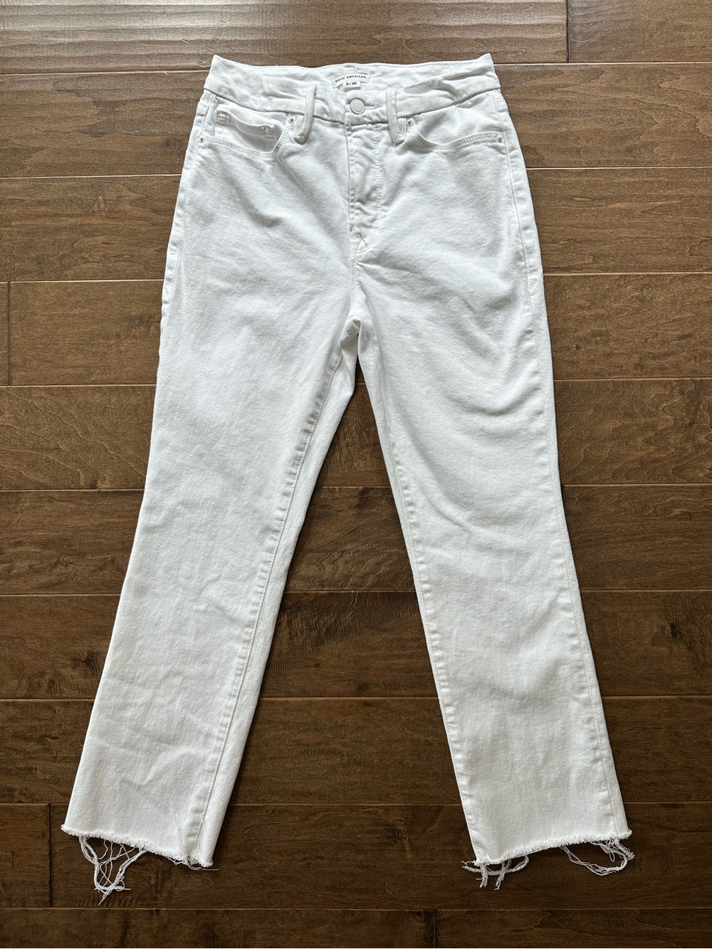 Good American ‘Good Legs’ Raw Hem Straight Leg Jeans